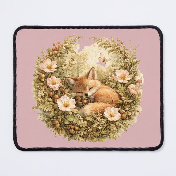Item preview, Cottagecore Fox Cub Wild Rose Print – Sleepy Fox Circle Watercolor Art designed and sold by MagicMakerPh.