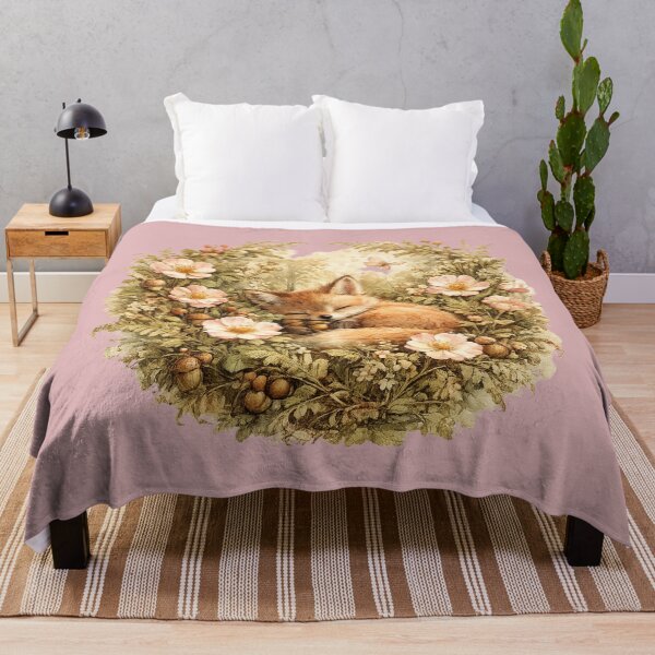 Item preview, Cottagecore Fox Cub Wild Rose Print – Sleepy Fox Circle Watercolor Art designed and sold by MagicMakerPh.
