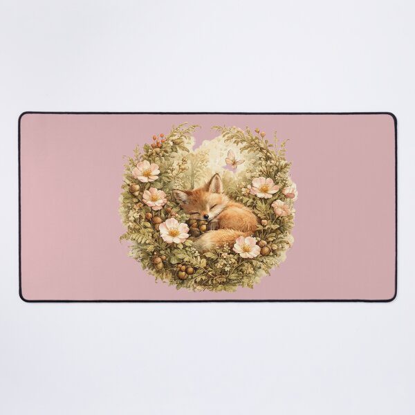 Item preview, Cottagecore Fox Cub Wild Rose Print – Sleepy Fox Circle Watercolor Art designed and sold by MagicMakerPh.