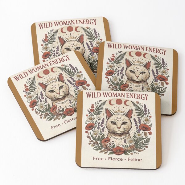 Item preview, Wild Woman Energy Cat – Boho Witchy Botanical Feline with Moon Phases designed and sold by AlphaBetulia.