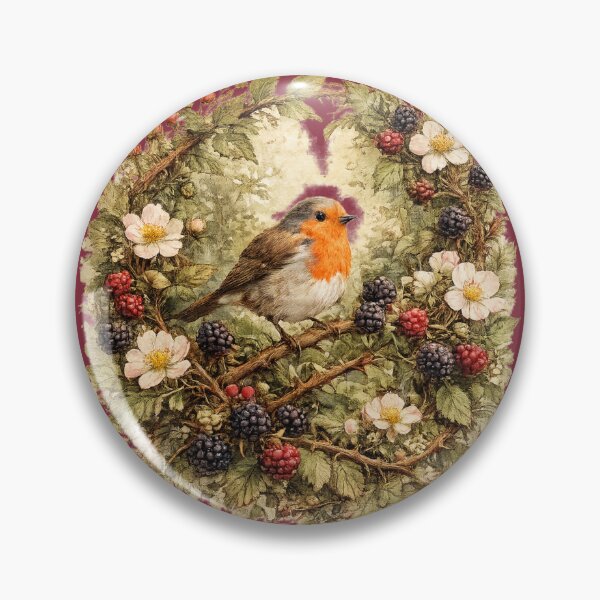 Item preview, Cottagecore Robin Blackberry Print – Woodland Bird Circle Watercolor Art designed and sold by MagicMakerPh.