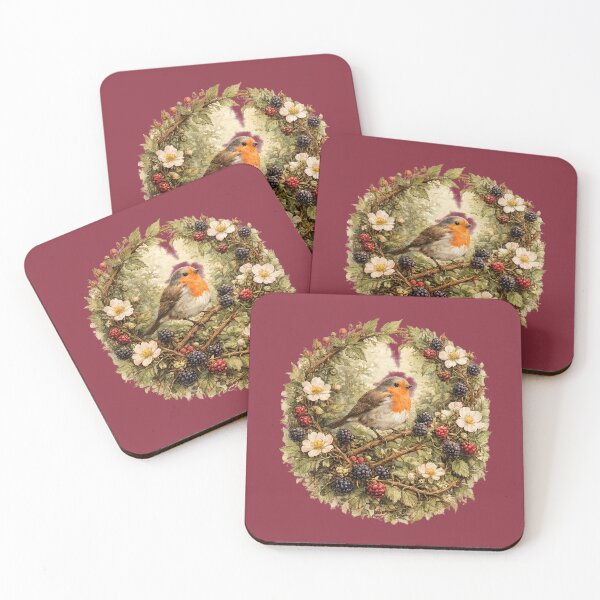 Item preview, Cottagecore Robin Blackberry Print – Woodland Bird Circle Watercolor Art designed and sold by MagicMakerPh.