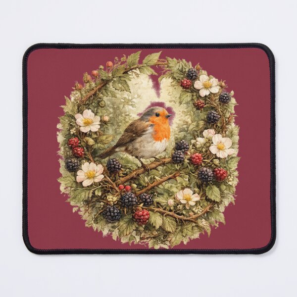 Item preview, Cottagecore Robin Blackberry Print – Woodland Bird Circle Watercolor Art designed and sold by MagicMakerPh.