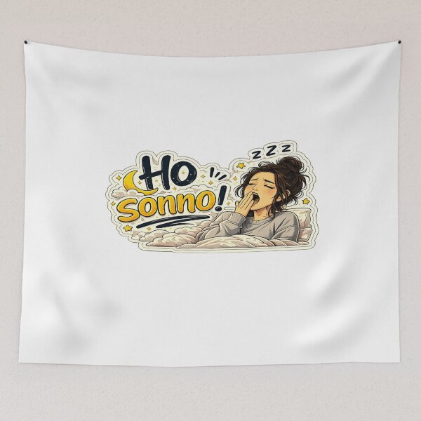 Item preview, Ho Sonno! - Funny Sleepy Girl Yawning Cartoon | Italian Cute Sticker & T-Shirt designed and sold by RipantinaFantasy .