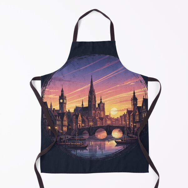 Item preview, Vintage Medieval European Town Sunset Riverside Illustration designed and sold by artscripts.