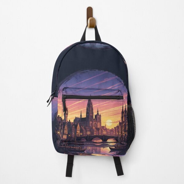 Item preview, Vintage Medieval European Town Sunset Riverside Illustration designed and sold by artscripts.