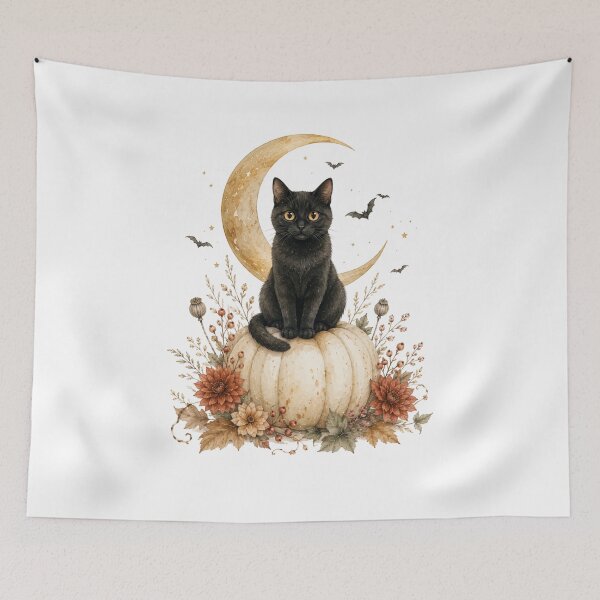Item preview, Black Cat on Pumpkin — Cute Halloween Watercolor Art designed and sold by DreamelleStudio.