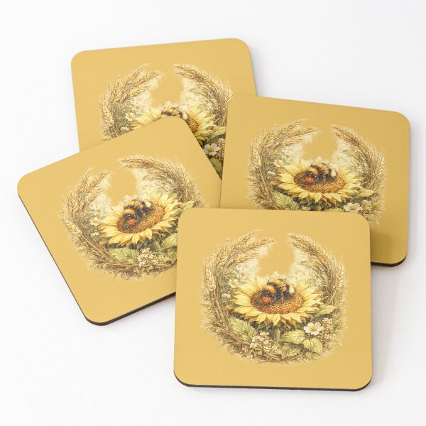 Item preview, Cottagecore Bumblebee Sunflower Print – Golden Summer Circle Art designed and sold by MagicMakerPh.