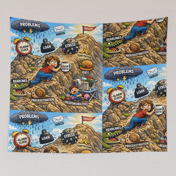 Item preview, never give up - a humorous depiction of the hardships of life designed and sold by Nela-&-Lena.