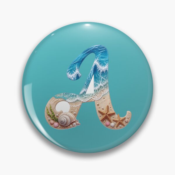 Item preview, Calligraphy Letter with Ocean Waves and Beach Details Letter A blue bg designed and sold by Lucia Amaris Art.