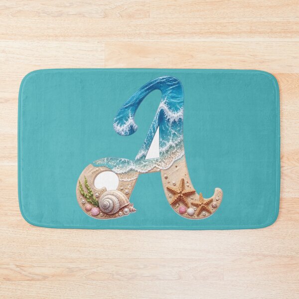 Item preview, Calligraphy Letter with Ocean Waves and Beach Details Letter A blue bg designed and sold by Lucia Amaris Art.