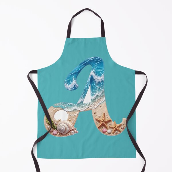 Item preview, Calligraphy Letter with Ocean Waves and Beach Details Letter A blue bg designed and sold by Lucia Amaris Art.