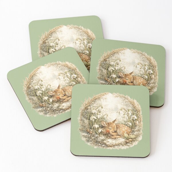 Item preview, Cottagecore Deer Fawn Snowdrop Print – Winter Woodland Circle Art designed and sold by MagicMakerPh.