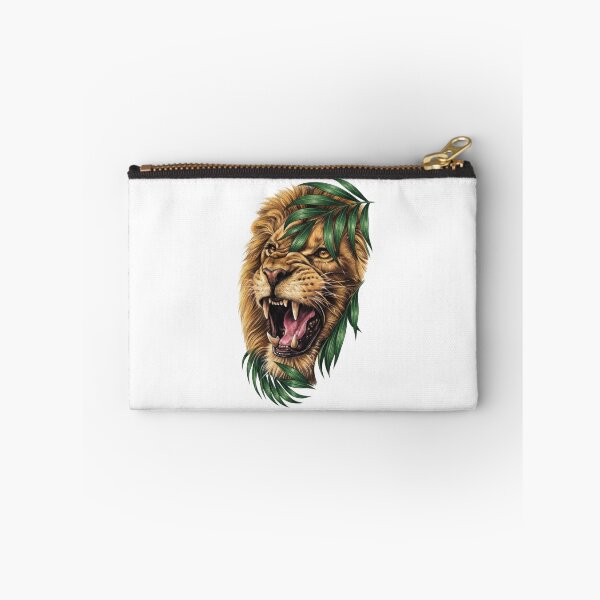 Item preview, Fierce Lion with Green Tropical Leaves Art designed and sold by RoyalDeluxGo.