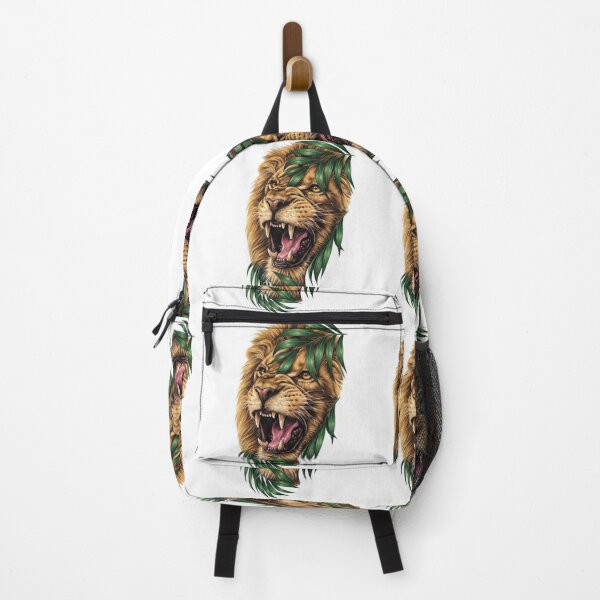 Item preview, Fierce Lion with Green Tropical Leaves Art designed and sold by RoyalDeluxGo.
