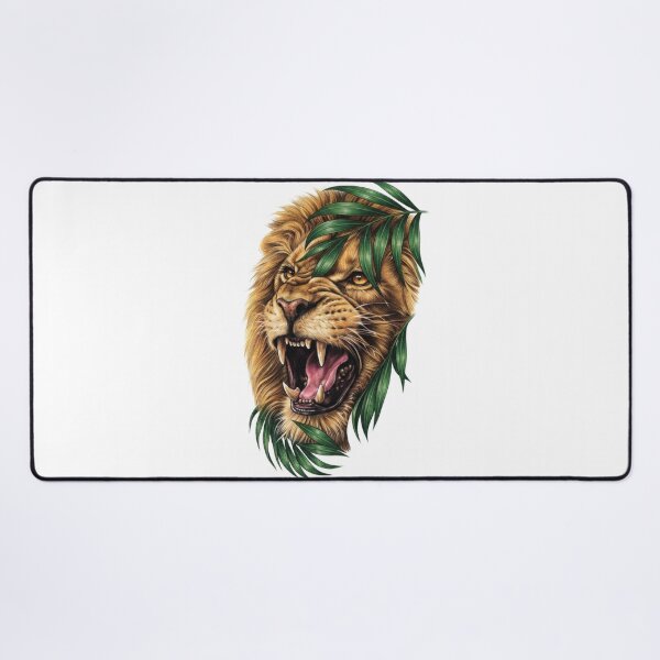Item preview, Fierce Lion with Green Tropical Leaves Art designed and sold by RoyalDeluxGo.