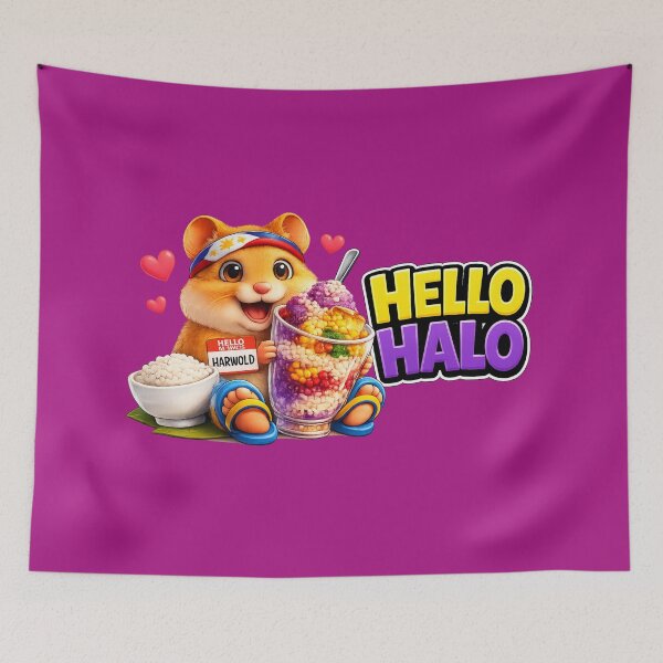 Aperçu de l'œuvre Salut Halo ! Harwold adore Halo-Halo - Adorable hamster philippin créée et vendue par FlipFlopTeesCo.