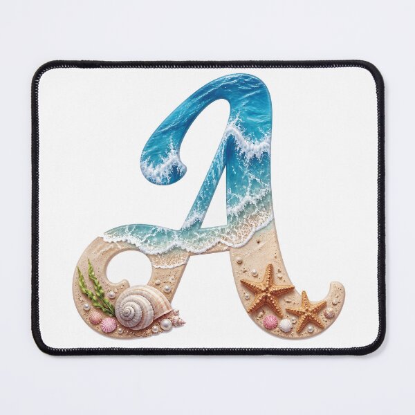 Item preview, Calligraphy Letter with Ocean Waves and Beach Details Letter A transparent bg designed and sold by Lucia Amaris Art.