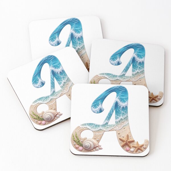 Item preview, Calligraphy Letter with Ocean Waves and Beach Details Letter A transparent bg designed and sold by Lucia Amaris Art.