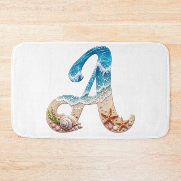 Item preview, Calligraphy Letter with Ocean Waves and Beach Details Letter A transparent bg designed and sold by Lucia Amaris Art.
