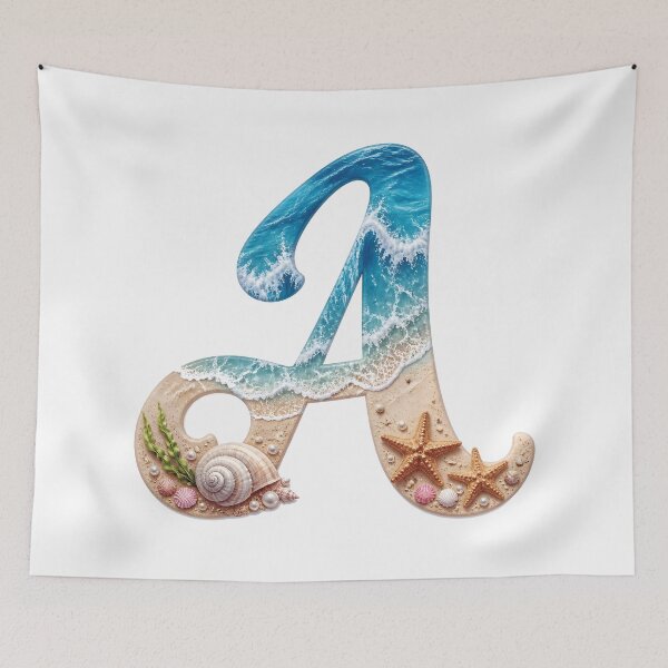 Item preview, Calligraphy Letter with Ocean Waves and Beach Details Letter A transparent bg designed and sold by Lucia Amaris Art.