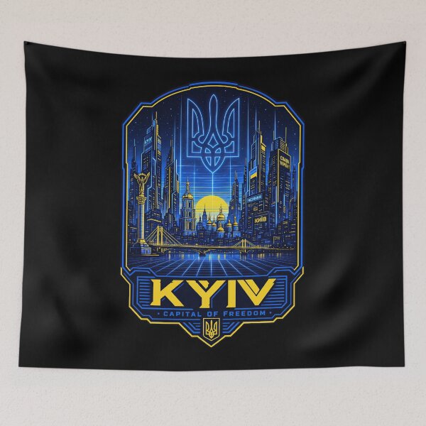 Item preview, Kyiv Capital of Freedom Neon Tryzub Skyline designed and sold by ML-Media.