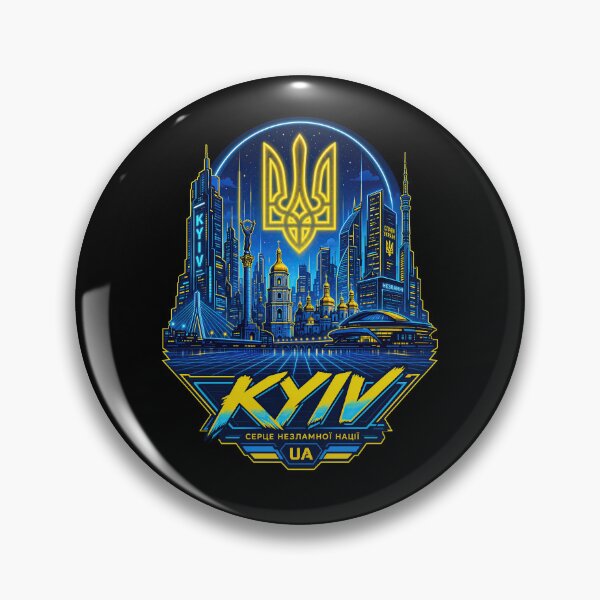 Item preview, Neon Kyiv Cityscape with Ukrainian Tryzub designed and sold by ML-Media.