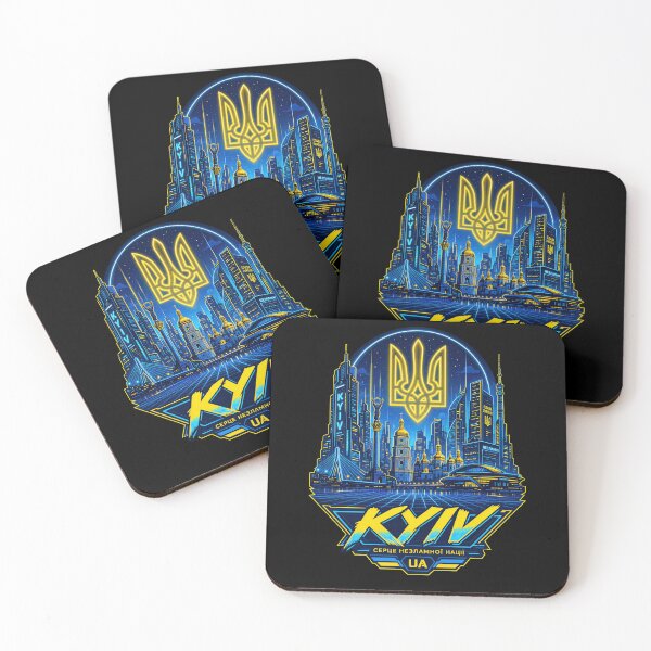 Item preview, Neon Kyiv Cityscape with Ukrainian Tryzub designed and sold by ML-Media.