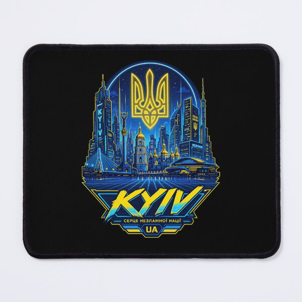 Item preview, Neon Kyiv Cityscape with Ukrainian Tryzub designed and sold by ML-Media.