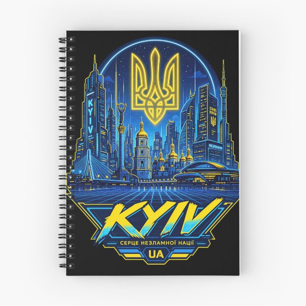 Item preview, Neon Kyiv Cityscape with Ukrainian Tryzub designed and sold by ML-Media.
