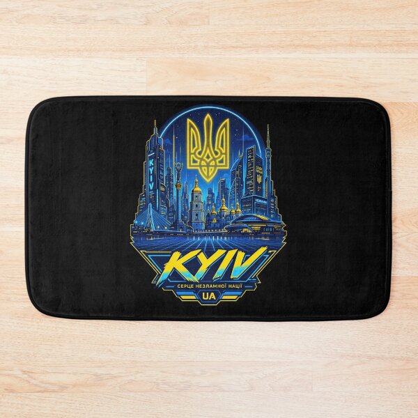 Item preview, Neon Kyiv Cityscape with Ukrainian Tryzub designed and sold by ML-Media.