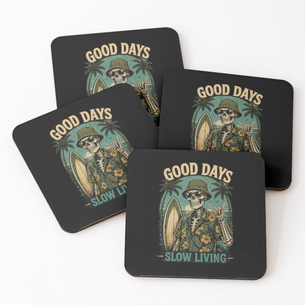 Item preview, Good Days Slow Living Retro Surf Skeleton Graphic designed and sold by VibePrints101.