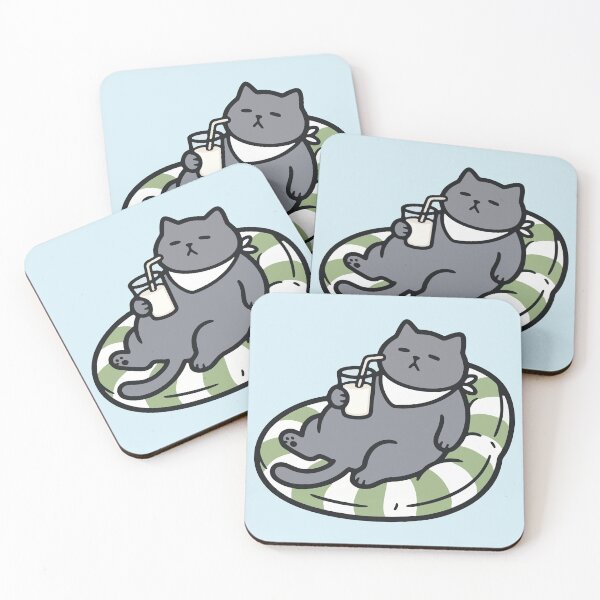Item preview, Chill Cat Floating on Pool Ring with Drink - Summer designed and sold by cladeart.