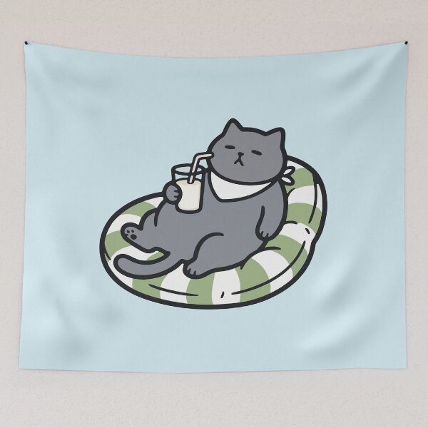 Item preview, Chill Cat Floating on Pool Ring with Drink - Summer designed and sold by cladeart.