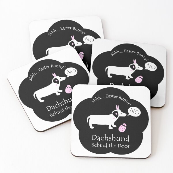 Item preview, Funny Dachshund Easter Bunny Behind the Door Black Base designed and sold by Na7nasColorShop.