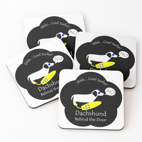 Item preview, Funny Dachshund Cool Surfer Behind the Door Black Base designed and sold by Na7nasColorShop.