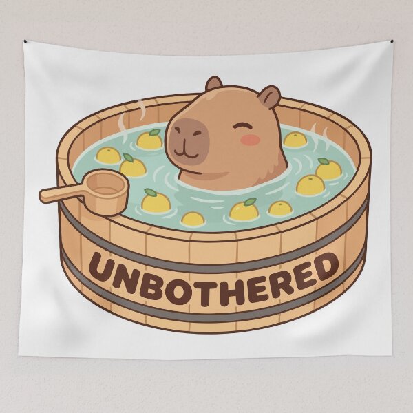 Item preview, Unbothered Capybara Yuzu Bath Kawaii Meme Art designed and sold by Arc2020.