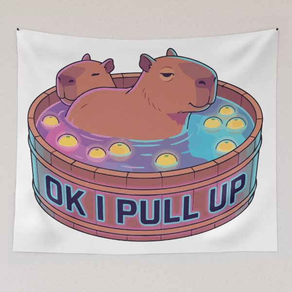 Item preview, Ok I Pull Up Vaporwave Capybara Yuzu Bath Meme designed and sold by Arc2020.
