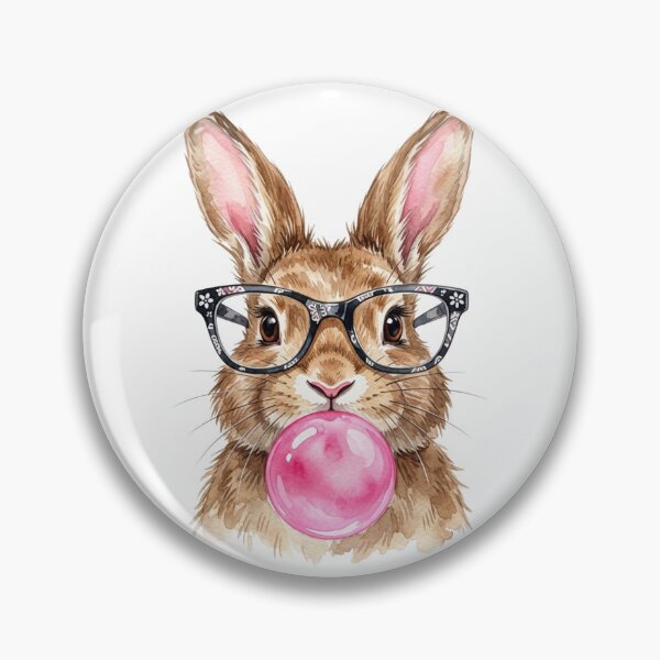 Item preview, Cute Bunny Wearing Glasses Blowing Pink Bubble Gum Watercolor designed and sold by raedattia.