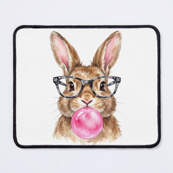 Item preview, Cute Bunny Wearing Glasses Blowing Pink Bubble Gum Watercolor designed and sold by raedattia.