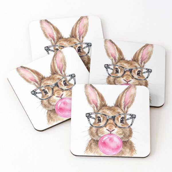 Item preview, Cute Bunny Wearing Glasses Blowing Pink Bubble Gum Watercolor designed and sold by raedattia.