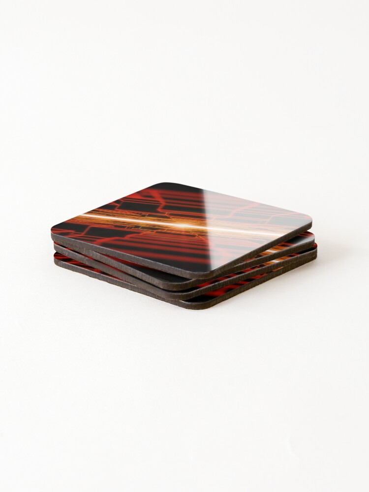 Thumbnail 4 of 5, Coasters (Set of 4), Red Horizontal Parallel Blocks Swinging R2 designed and sold by shk-design.