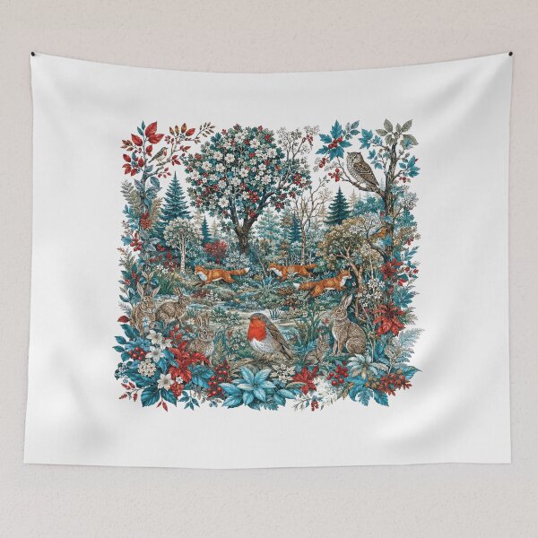 Item preview, Woodland glade with foxes and birds designed and sold by thewandswant.