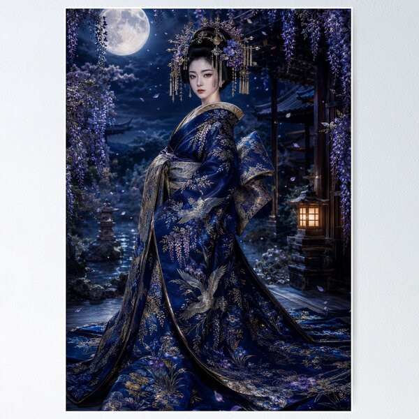 Item preview, Sapphire Queen - Moonlit Wisteria Japanese Fantasy Art designed and sold by SEIMEI2025.