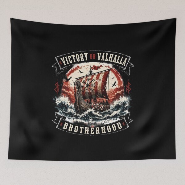 Item preview, Victory or Valhalla Viking Longship – Norse Brotherhood | Nordic Warrior & Vegvisir Design designed and sold by Bizon2910.