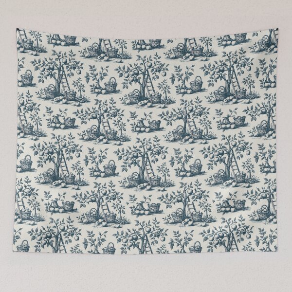 Item preview, Orchard Harvest Toile de Jouy Seamless Pattern | Vintage French Apple Orchard Textile Design | Cottagecore Wallpaper Art designed and sold by Tamas Das.