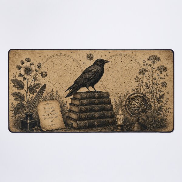 Item preview, Dark Academia Vintage Raven and Books Desk Mat / Aesthetic Literature & Botanical Art designed and sold by LunaStoreArt.