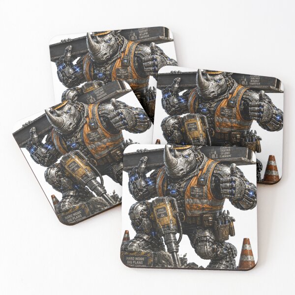 Item preview, Steel Rhino Construction Worker – Mechanical Cyber Rhino | Industrial Heavy Equipment Operator | Funny Metal Construction Art designed and sold by SteelCoat Studio.