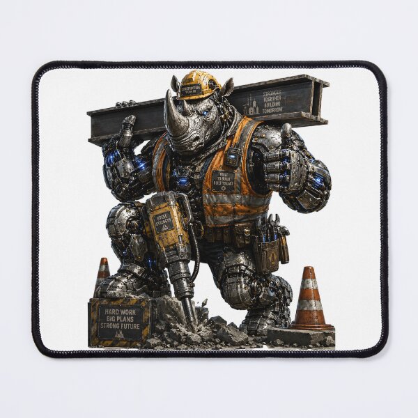 Item preview, Steel Rhino Construction Worker – Mechanical Cyber Rhino | Industrial Heavy Equipment Operator | Funny Metal Construction Art designed and sold by SteelCoat Studio.