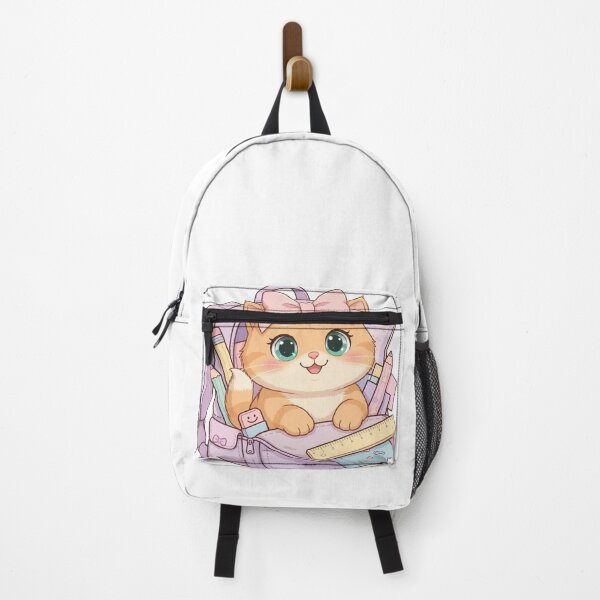 Item preview, Kawaii Cat In Lavender Backpack With School Supplies designed and sold by Moody Vibes Studio.
